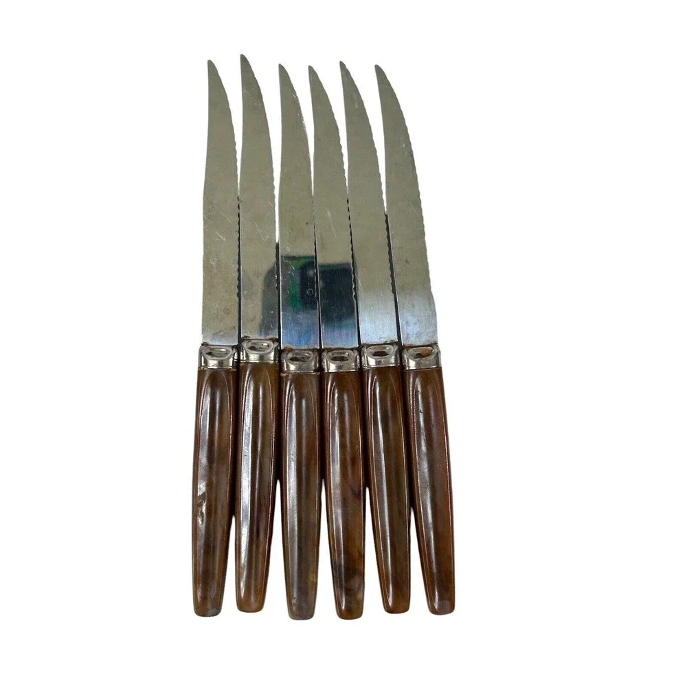 Vintage 1960s Regent Sheffield Stainless Bakelite Steak Knife Set(6) With Block